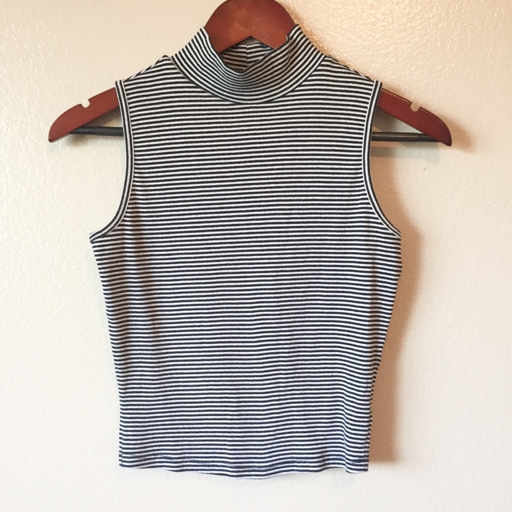 No Boundaries Black & White Stripe Mock Neck Tank